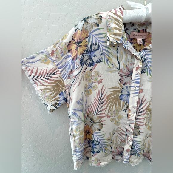 PHILOSOPHY | Leaf Print Short Sleeve Button Up Shirt NWT | Large - Picture 3 of 8